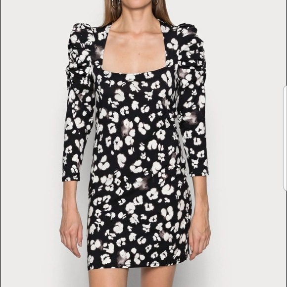 TED BAKER LONDON Florain Square Neck Mini Dress Black White 4 - US LARGE - Picture 7 of 8
